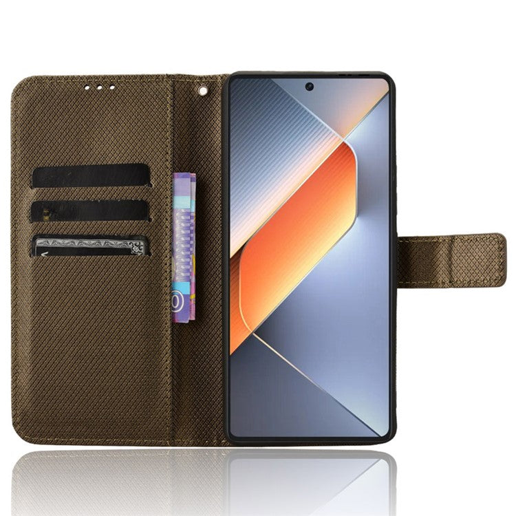 For TECNO Pova 6 4G Protective Case Diamond Texture Leather Phone Cover with Wallet - Brown