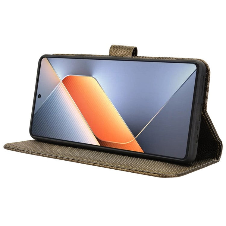 For TECNO Pova 6 4G Protective Case Diamond Texture Leather Phone Cover with Wallet - Brown