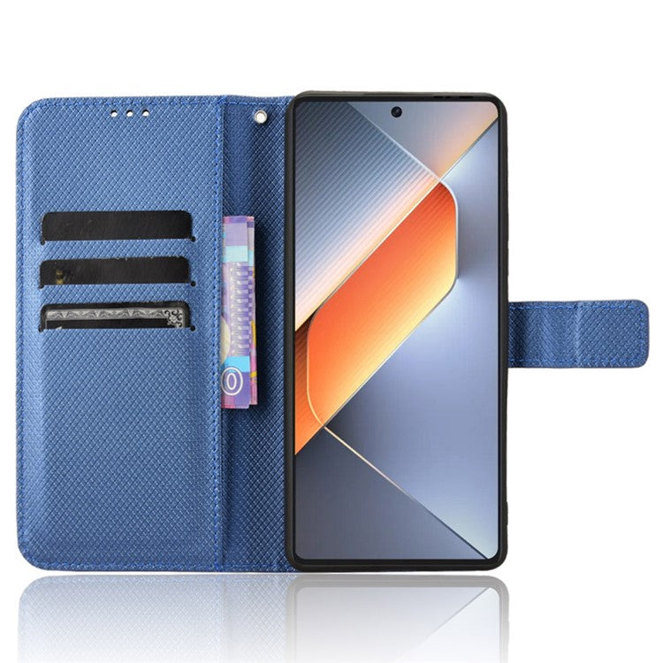 For TECNO Pova 6 4G Protective Case Diamond Texture Leather Phone Cover with Wallet - Blue