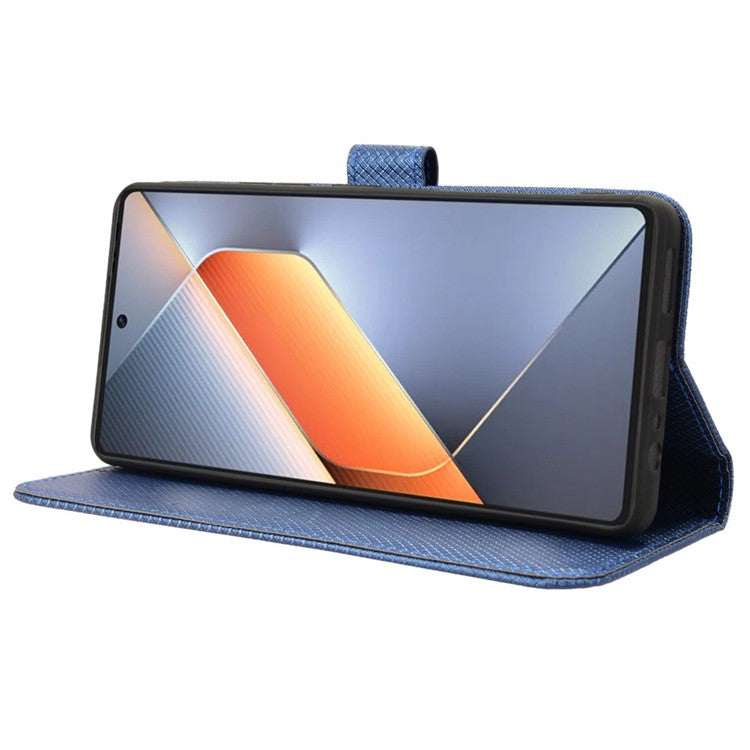 For TECNO Pova 6 4G Protective Case Diamond Texture Leather Phone Cover with Wallet - Blue