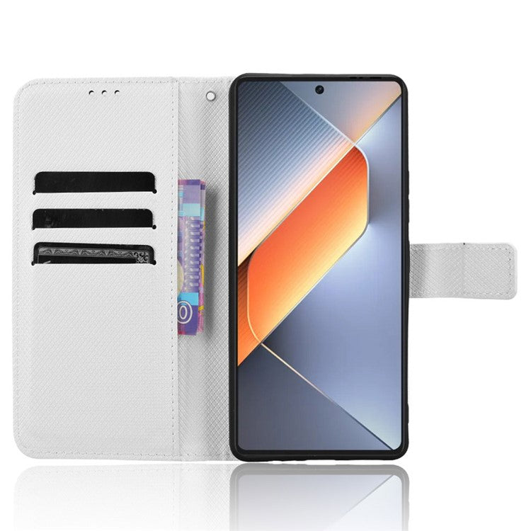 For TECNO Pova 6 4G Protective Case Diamond Texture Leather Phone Cover with Wallet - White