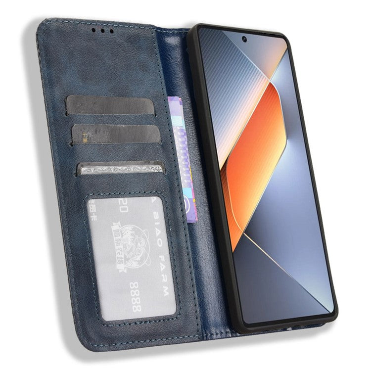 For TECNO Pova 6 4G Case Leather Magnetic Closure Phone Cover TPU Shockproof Inner Shell - Blue