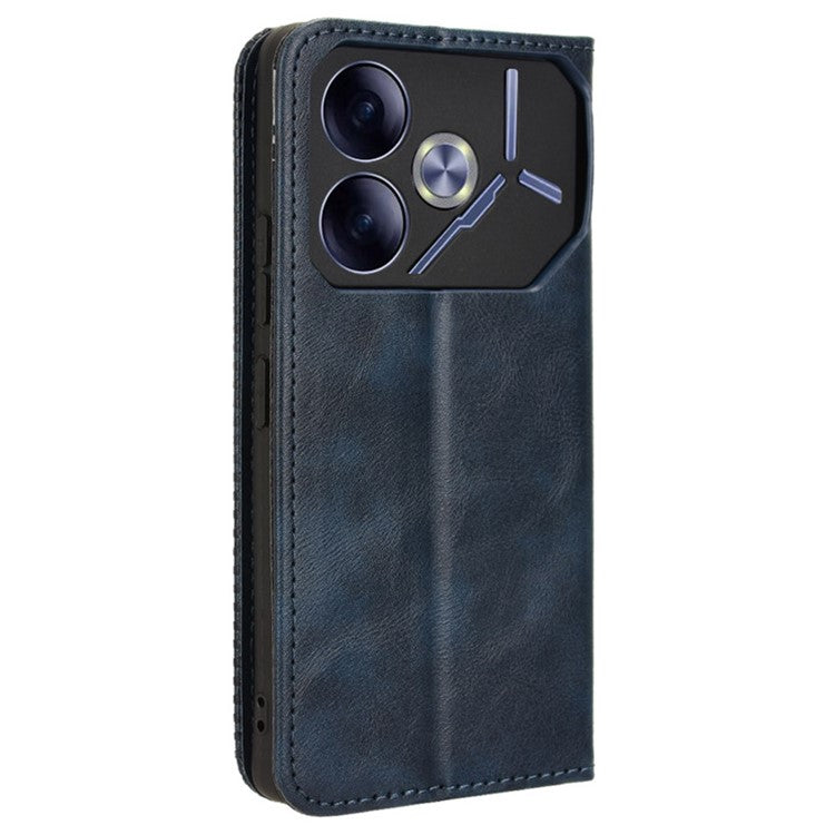 For TECNO Pova 6 4G Case Leather Magnetic Closure Phone Cover TPU Shockproof Inner Shell - Blue