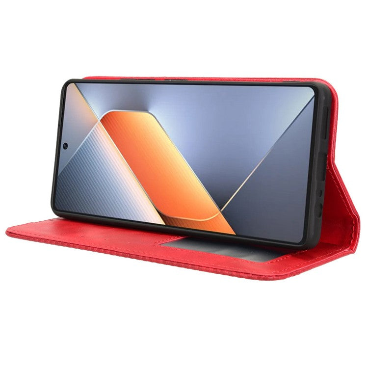 For TECNO Pova 6 4G Case Leather Magnetic Closure Phone Cover TPU Shockproof Inner Shell - Red