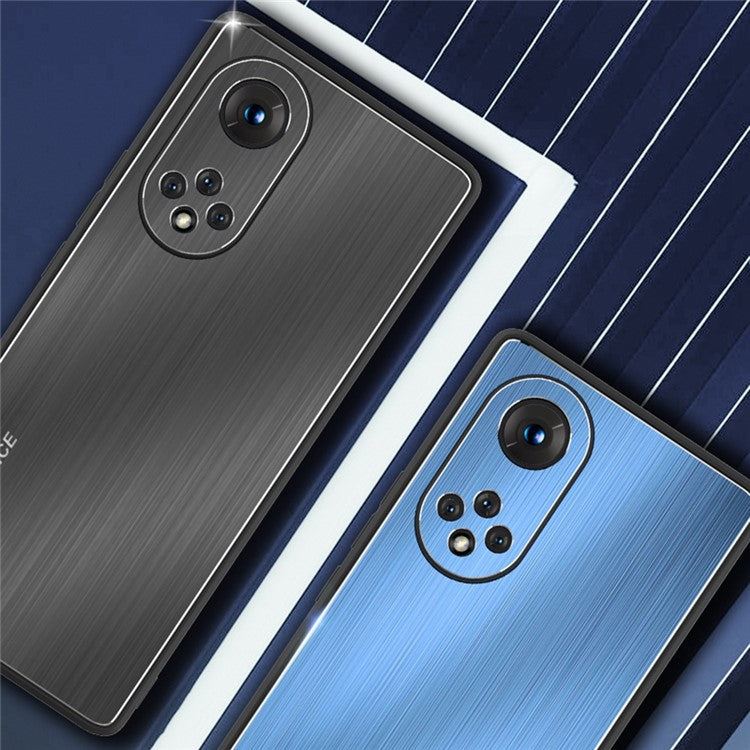 TPU + Aluminium Alloy Phone Case for Honor 50 Pro, Brushed Surface Anti-fall Mobile Phone Cover - Blue