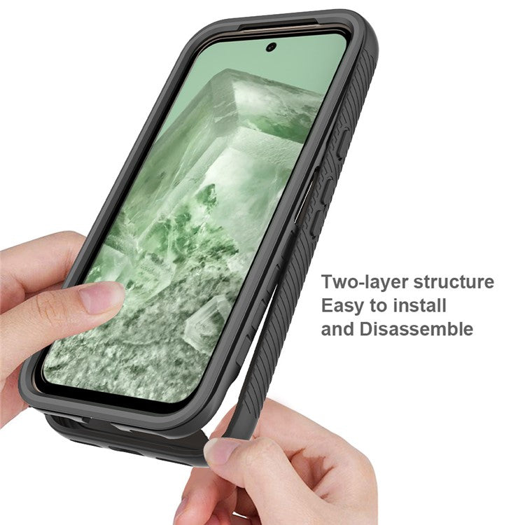 For Google Pixel 8a Case PC+TPU Clear Phone Cover with PET Screen Film All-Around Protection - Black