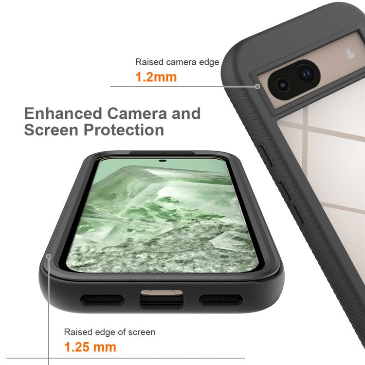 For Google Pixel 8a Case PC+TPU Clear Phone Cover with PET Screen Film All-Around Protection - Black
