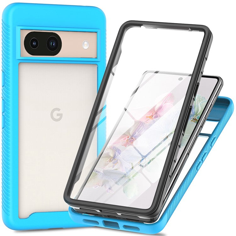 For Google Pixel 8a Case PC+TPU Clear Phone Cover with PET Screen Film All-Around Protection - Baby Blue
