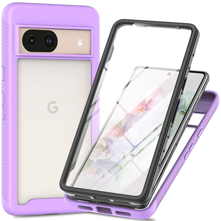 For Google Pixel 8a Case PC+TPU Clear Phone Cover with PET Screen Film All-Around Protection - Purple