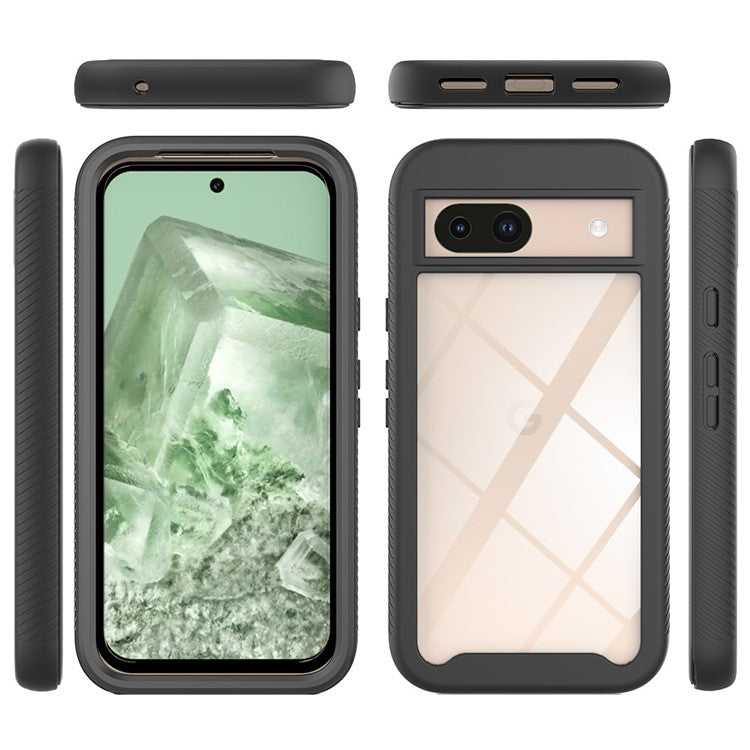 For Google Pixel 8a Case PC+TPU Clear Phone Cover with PET Screen Film All-Around Protection - Purple