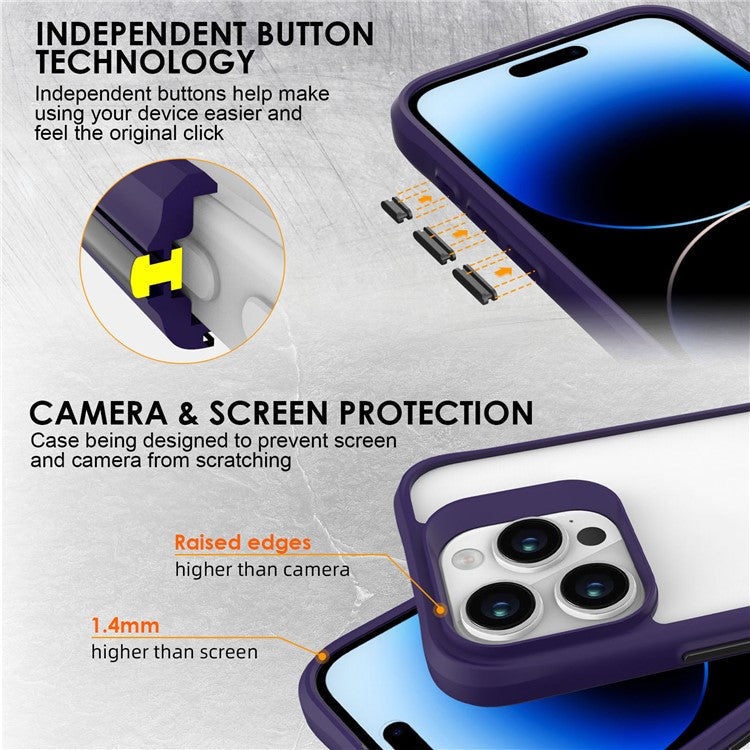 Combat X Mode Series for iPhone 16 Pro Case TPU Frame Clear PC Back Phone Cover - Purple