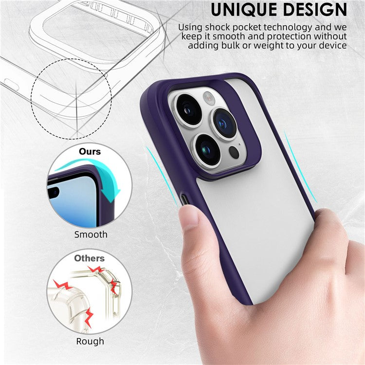 Combat X Mode Series for iPhone 16 Pro Case TPU Frame Clear PC Back Phone Cover - Purple