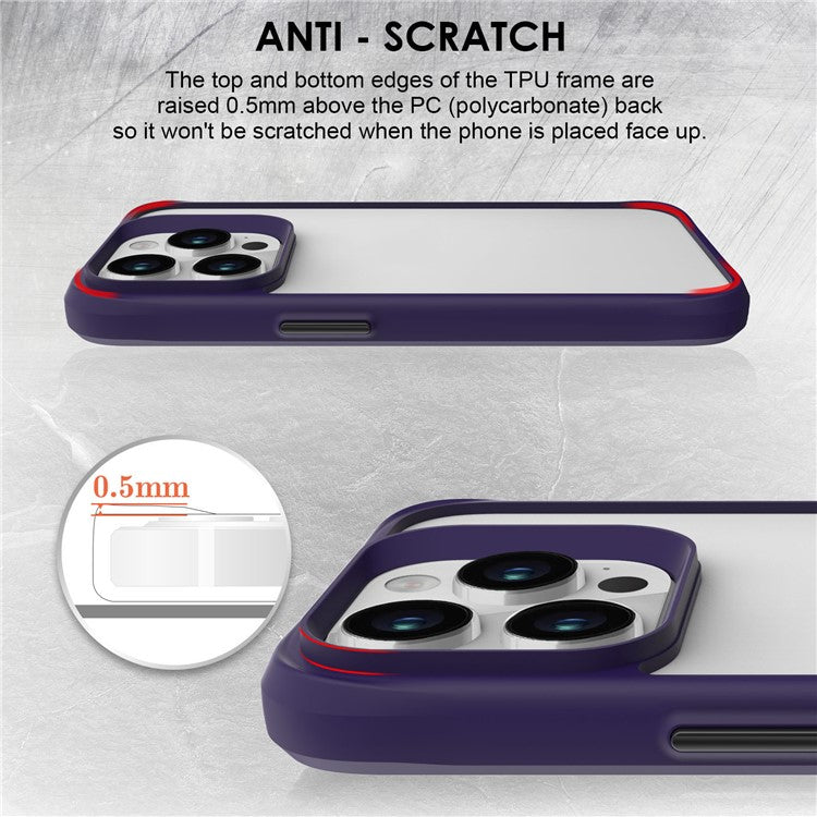 Combat X Mode Series for iPhone 16 Pro Case TPU Frame Clear PC Back Phone Cover - Purple