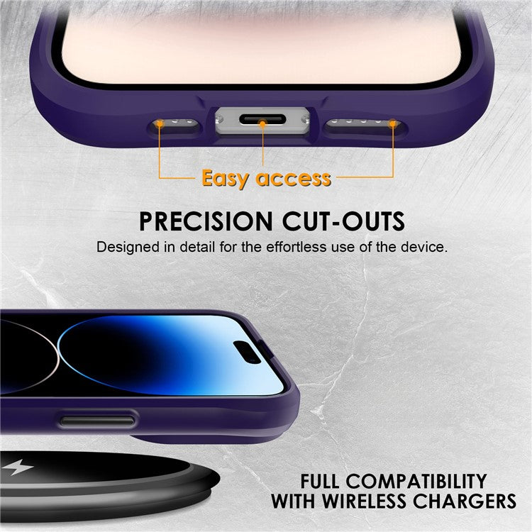 Combat X Mode Series for iPhone 16 Pro Case TPU Frame Clear PC Back Phone Cover - Purple