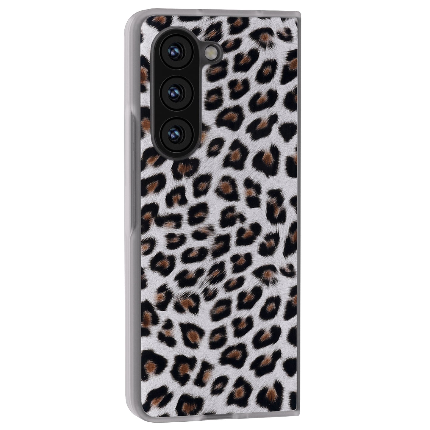 For Samsung Galaxy Z Fold6 5G Case Leather+PC Non-Slip Phone Cover Leopard Pattern - Silver