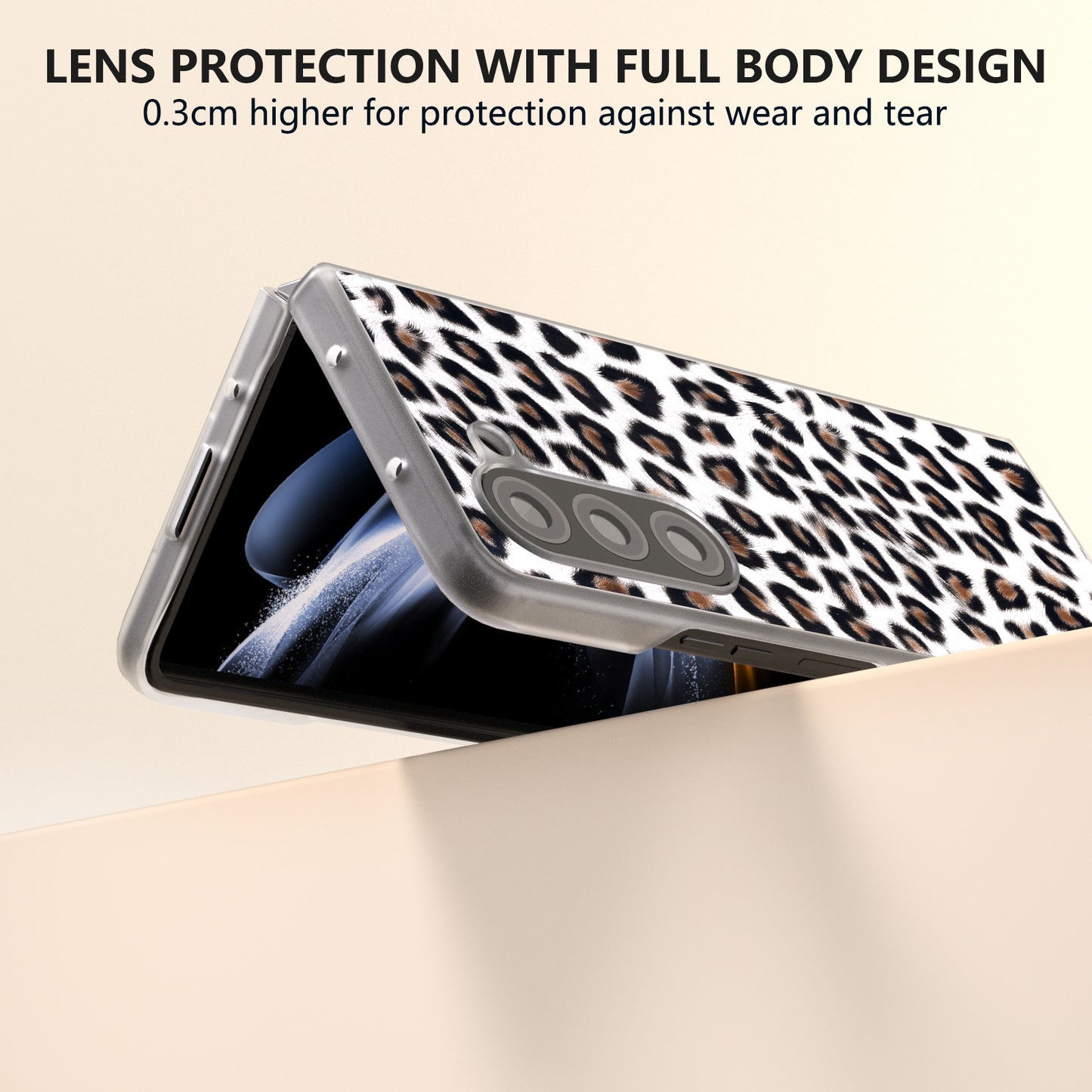 For Samsung Galaxy Z Fold6 5G Case Leather+PC Non-Slip Phone Cover Leopard Pattern - Silver