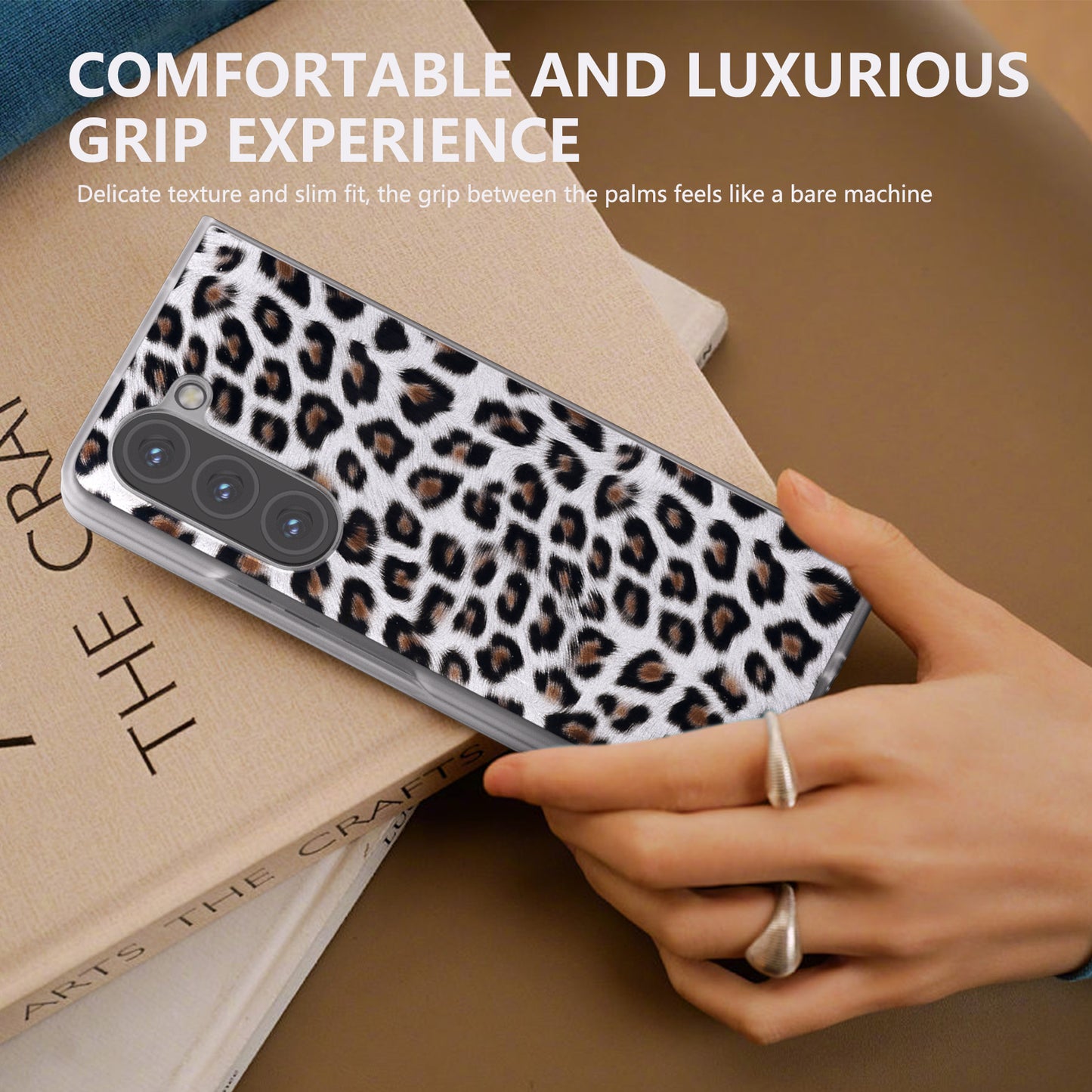 For Samsung Galaxy Z Fold6 5G Case Leather+PC Non-Slip Phone Cover Leopard Pattern - Silver