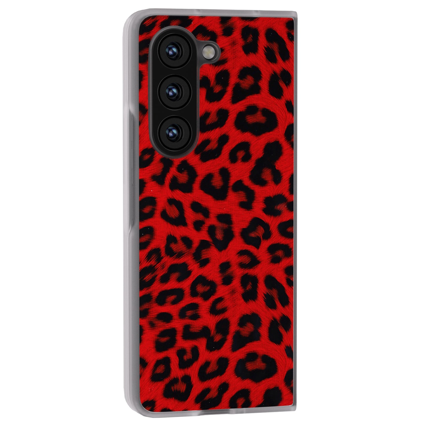 For Samsung Galaxy Z Fold6 5G Case Leather+PC Non-Slip Phone Cover Leopard Pattern - Red