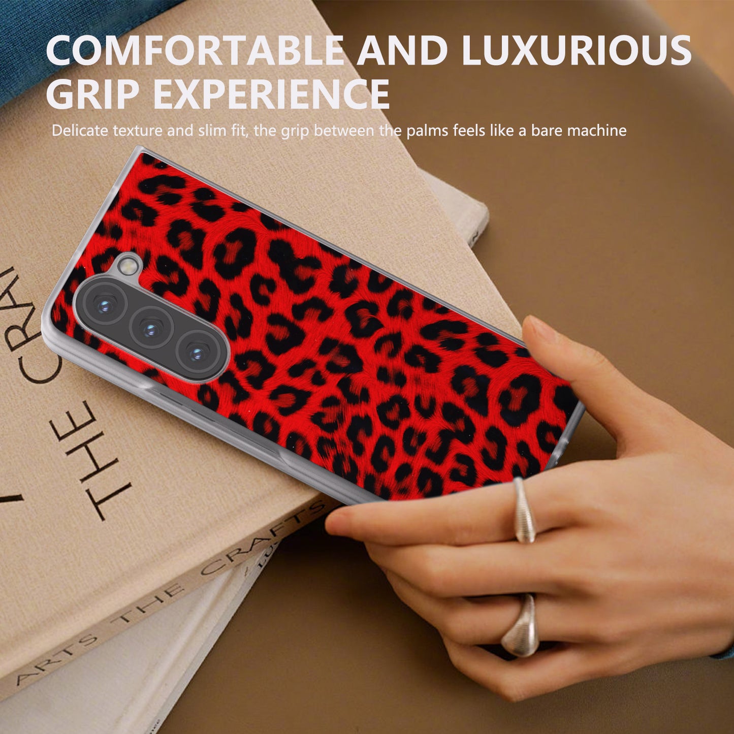 For Samsung Galaxy Z Fold6 5G Case Leather+PC Non-Slip Phone Cover Leopard Pattern - Red