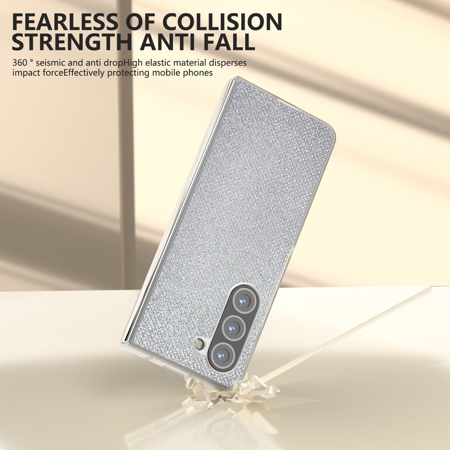For Samsung Galaxy Z Fold6 5G Case Leather+PC Phone Cover Rhinestone Texture - Silver