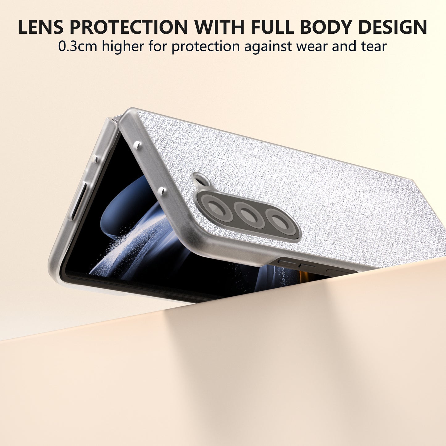 For Samsung Galaxy Z Fold6 5G Case Leather+PC Phone Cover Rhinestone Texture - Silver