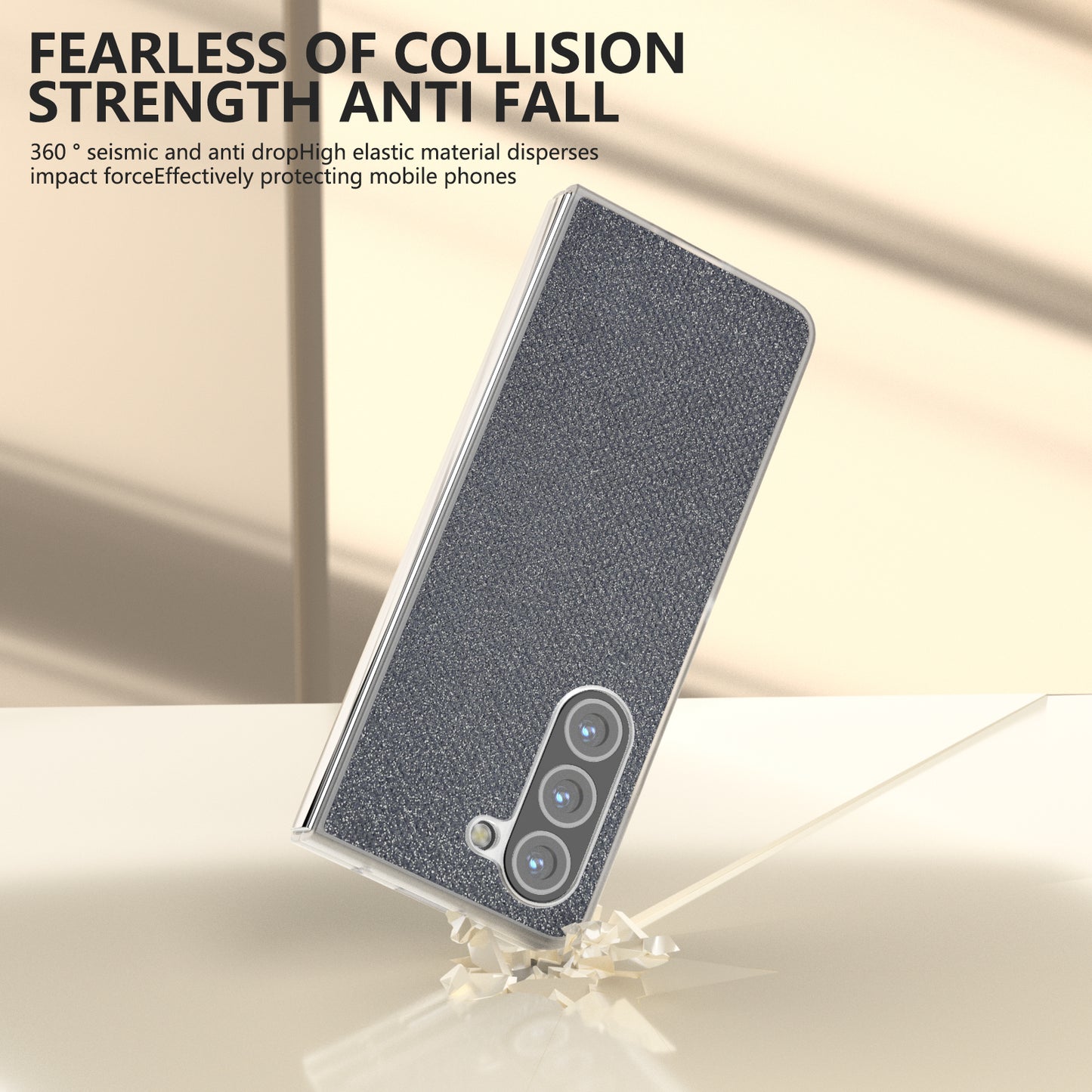 For Samsung Galaxy Z Fold6 5G Case Leather+PC Phone Cover Rhinestone Texture - Black