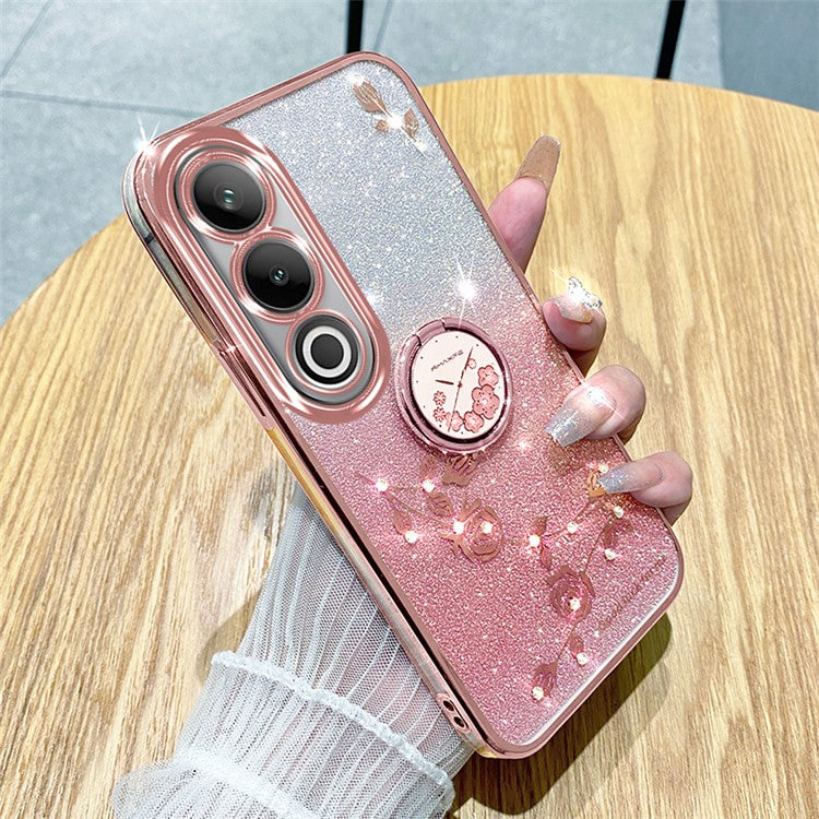 KADEM For OnePlus Ace 3V 5G Case Glitter Flower TPU Phone Cover with Ring Holder - Rose Gold