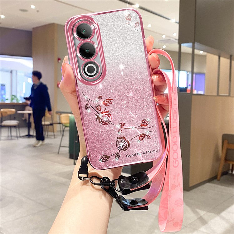 KADEM For OnePlus Ace 3V 5G Case Gradient Glitter TPU Phone Cover with Lanyard - Rose Gold