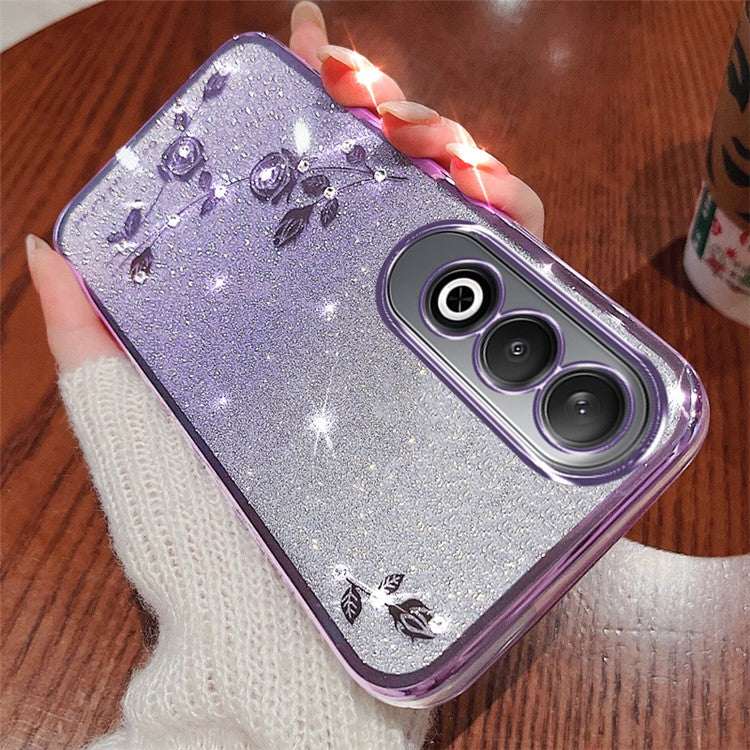 KADEM For OnePlus Nord CE4 5G TPU Case Flower Gradient Color Glitter Cover with Lanyard - Purple