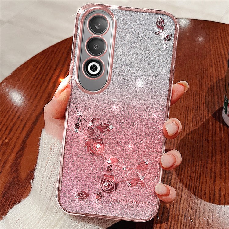 KADEM For OnePlus Nord CE4 5G Case TPU Gradient Phone Cover Glitter Cute Floral - Rose Gold
