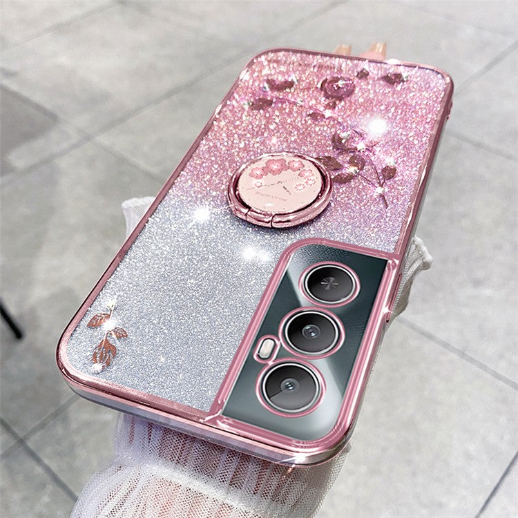 KADEM For Realme C65 4G Case TPU Gradient Flowers Mobile Phone Cover Anti-Drop Kickstand - Rose Gold