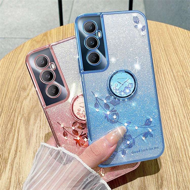 KADEM For Realme C65 4G Case TPU Gradient Flowers Mobile Phone Cover Anti-Drop Kickstand - Rose Gold