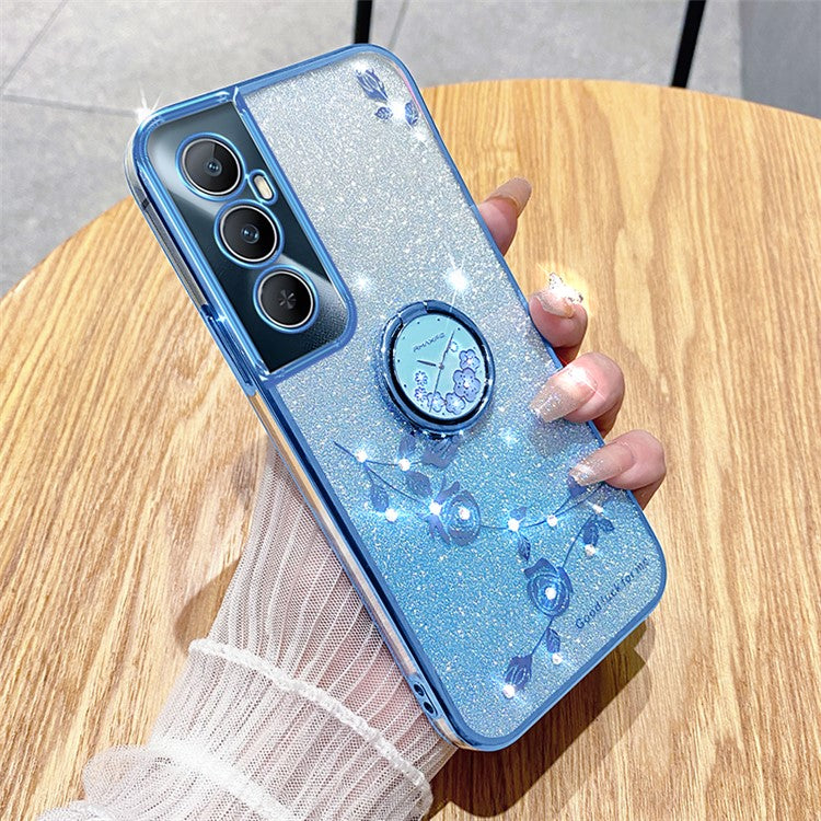 KADEM For Realme C65 4G Case TPU Gradient Flowers Mobile Phone Cover Anti-Drop Kickstand - Blue