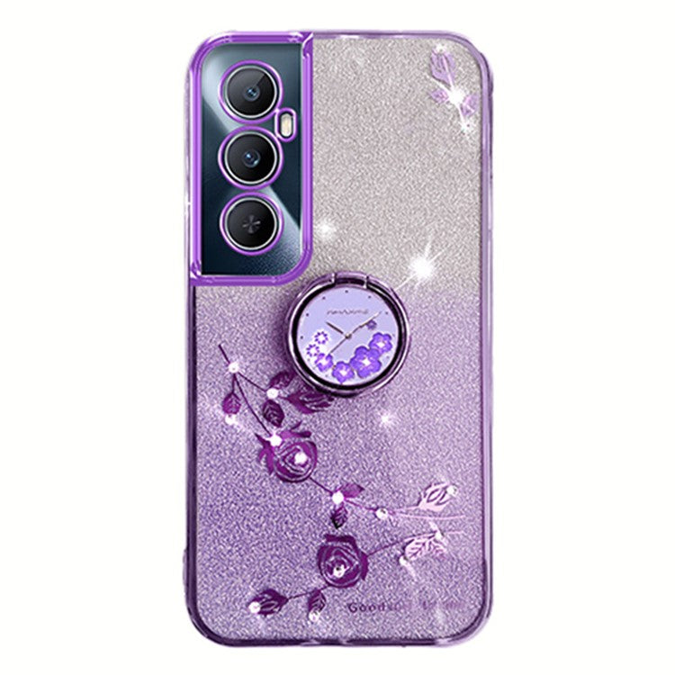 KADEM For Realme C65 4G Case TPU Gradient Flowers Mobile Phone Cover Anti-Drop Kickstand - Purple
