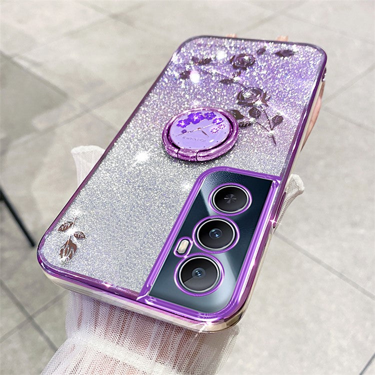 KADEM For Realme C65 4G Case TPU Gradient Flowers Mobile Phone Cover Anti-Drop Kickstand - Purple