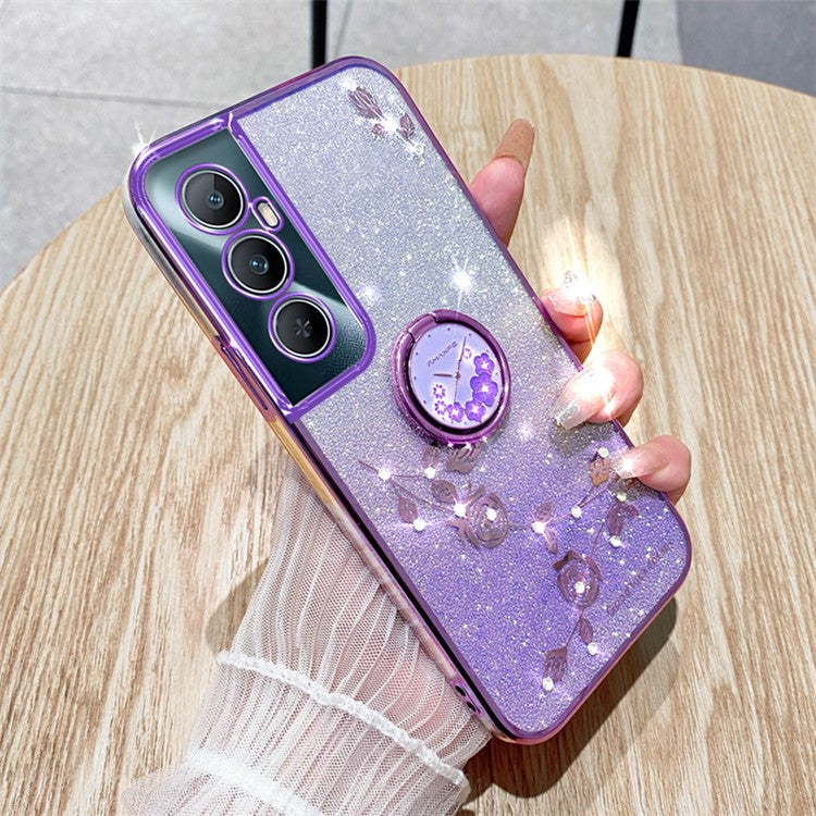 KADEM For Realme C65 4G Case TPU Gradient Flowers Mobile Phone Cover Anti-Drop Kickstand - Purple