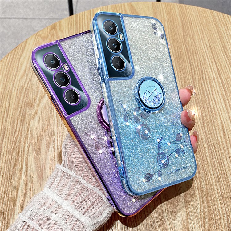 KADEM For Realme C65 4G Case TPU Gradient Flowers Mobile Phone Cover Anti-Drop Kickstand - Purple