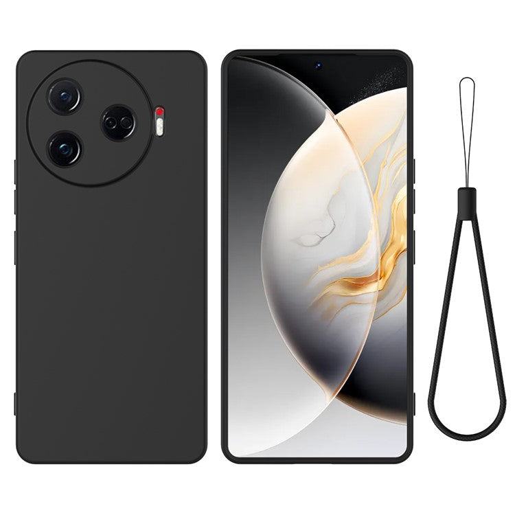 For TECNO Camon 30 Pro 5G Case Liquid Silicone Protective Phone Cover with Strap - Black