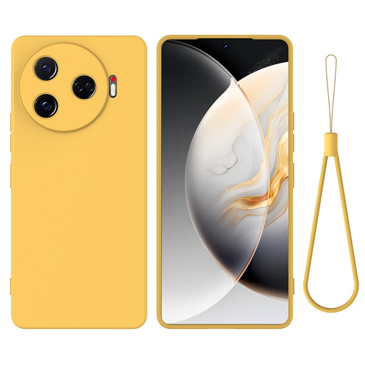 For TECNO Camon 30 Pro 5G Case Liquid Silicone Protective Phone Cover with Strap - Yellow
