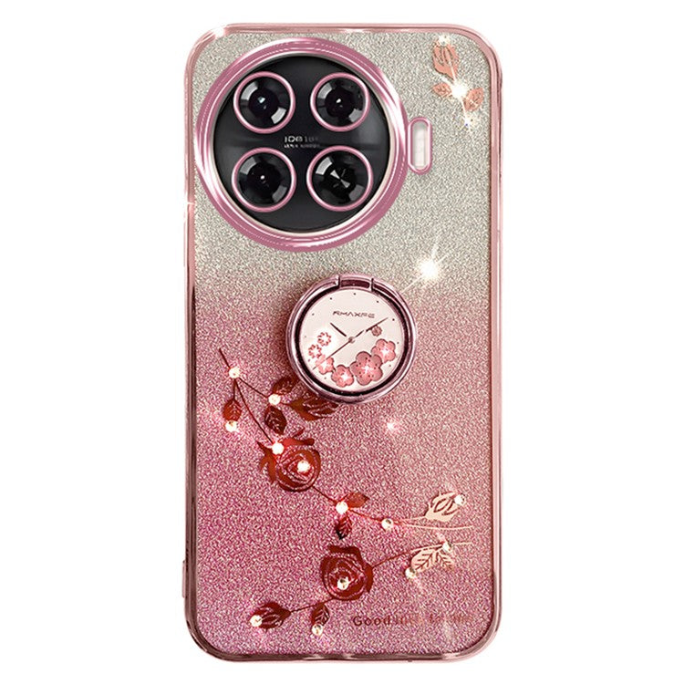 KADEM For TECNO Spark 20 Pro+ Case Glitter Floral TPU Phone Cover with Kickstand - Rose Gold