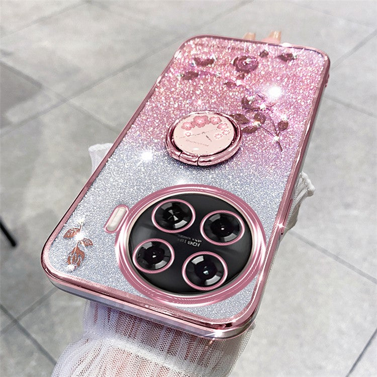 KADEM For TECNO Spark 20 Pro+ Case Glitter Floral TPU Phone Cover with Kickstand - Rose Gold