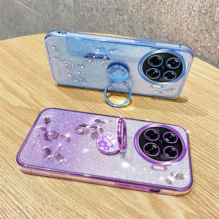 KADEM For TECNO Spark 20 Pro+ Case Glitter Floral TPU Phone Cover with Kickstand - Rose Gold