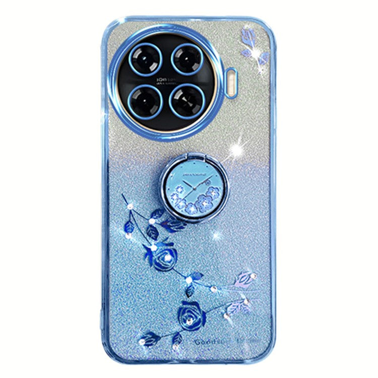 KADEM For TECNO Spark 20 Pro+ Case Glitter Floral TPU Phone Cover with Kickstand - Blue