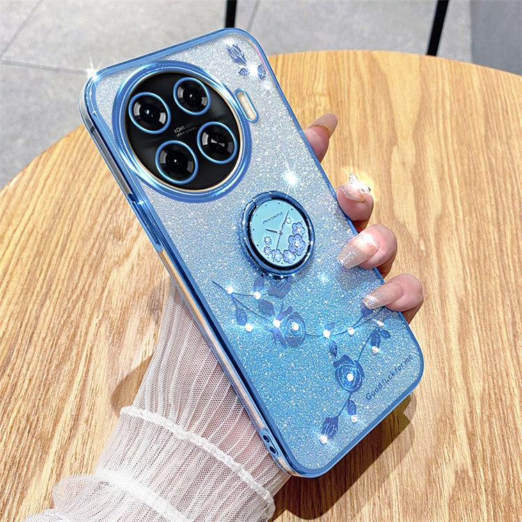 KADEM For TECNO Spark 20 Pro+ Case Glitter Floral TPU Phone Cover with Kickstand - Blue