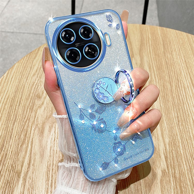 KADEM For TECNO Spark 20 Pro+ Case Glitter Floral TPU Phone Cover with Kickstand - Blue