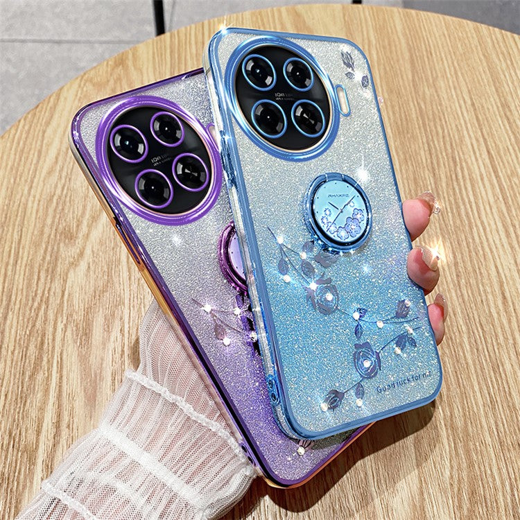 KADEM For TECNO Spark 20 Pro+ Case Glitter Floral TPU Phone Cover with Kickstand - Purple