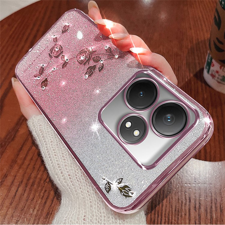 KADEM For Realme GT Neo6 SE 5G Case Flower Glitter TPU Phone Cover with Lanyard - Rose Gold