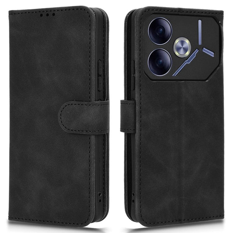 For TECNO Pova 6 4G Case PU Leather Folio Flip Phone Wallet Cover - Black