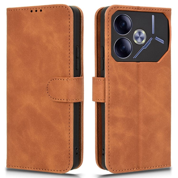For TECNO Pova 6 4G Case PU Leather Folio Flip Phone Wallet Cover - Brown