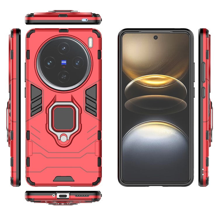 For vivo X100s 5G Case PC+TPU Phone Cover with Anti-Drop Ring Holder - Red
